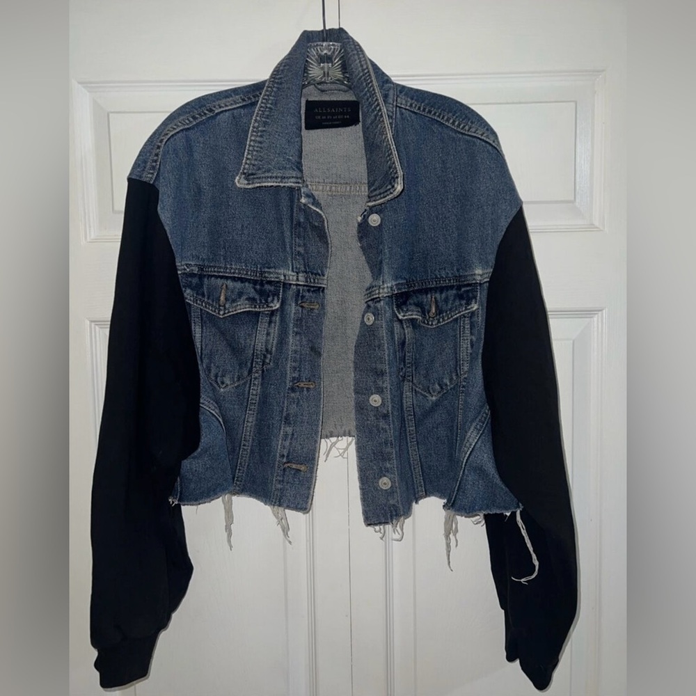 ALLSAINTS Oversized Cropped Denim Mixed Media Jacket